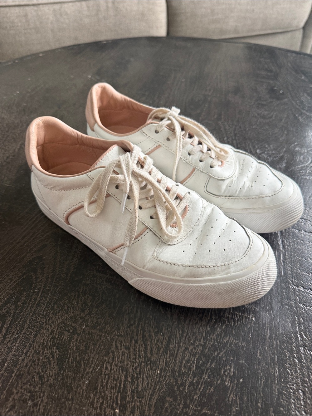 Reformation White Leather Low-Top Sneakers with Blush Pink Lining